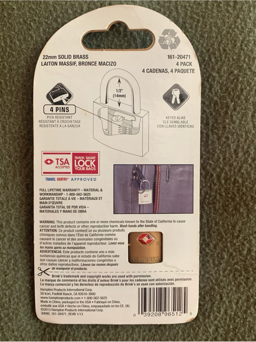 New Brinks TSA Accepted solid brass locks. Set of 4. 161-20471 - Picture 4 of 6